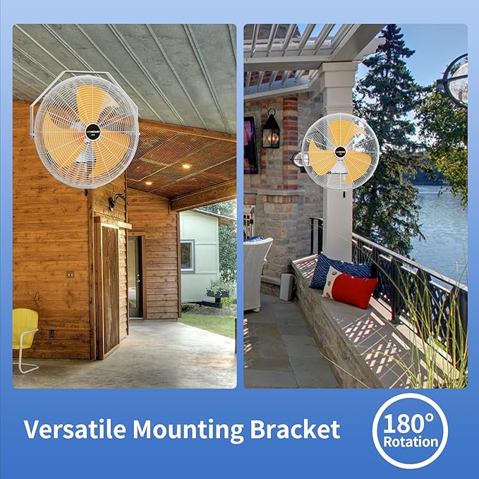 20 Inch Outdoor Wall Fan, 5800 CFM Waterproof Wall Mounted Fan Industrial Grade Metal Outdoor Fans, 3 Speeds, Adjustable Tilt, for Patio, Greenhouse, Garage, Gazebo Use, UL Listed-PurrikoPets