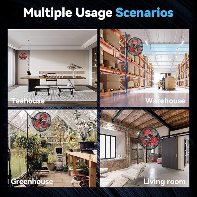 12 IN High Velocity Wall Mount Fan, 3 Speed Industrial Wall Fan with Sealed Motor, 2500 CFM Adjustable Air Circulator for Garage, Commercial, Greenhouse, Warehouse & Gazebo Use, UL Listed-PurrikoPets