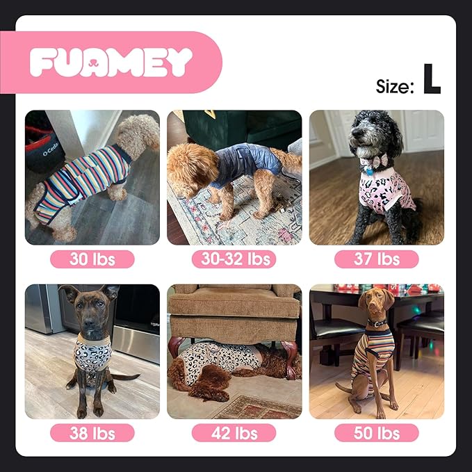 FUAMEY Recovery Suit for Dogs After Surgery,Soft Breathable Dog Bodysuit E-Collar & Cone Alternative Surgical Suit,Male Female Dog Neuter Spay Suits Anti Licking Wounds Onesie Navy Blue Strips L-PurrikoPets