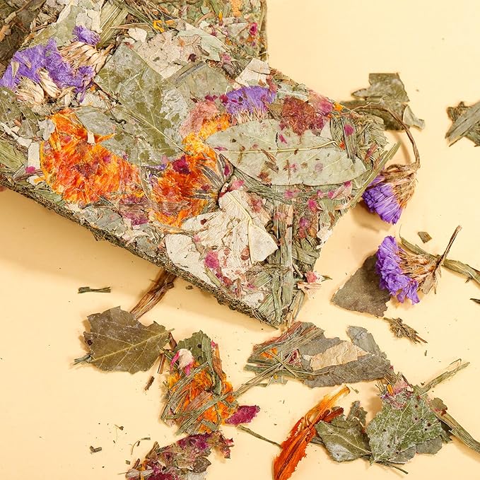 Abizoo Rabbit Natural Treats,10Pcs Timothy Hay Toys Chips Bunny chew Toys with Herbal Flowers Guinea Pig Treats for Hamster Chinchillas Gerbils Rats Small Animals Teeth Care Crisp Snacks-PurrikoPets