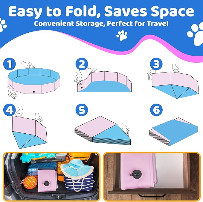 2025 Updated Foldable Dog Pool, 87" x 12" Kiddie Pool with Hard Plastic, Non-Slip Dog Bath Tub for Outdoor Backyard, Collapsible Dog Swimming Pool for Kids Dogs Pets (Pink)-PurrikoPets