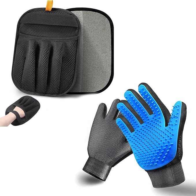 2-in-1 Pet Grooming Glove & Fabric Hair Remover - Reusabie, Silicone Massage Bristles,Static Adhesion for Quiuck Shedding Control,Safe for Dogs & Cats（Big）-PurrikoPets