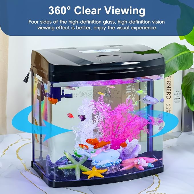 7 Gallon Glass Aquarium Starter Kit with Flip-Top Feeding Port for Betta Fish: Crystal Clear Viewing, Eco-Cycle Filtration, Air Pump, and LED Lighting-PurrikoPets