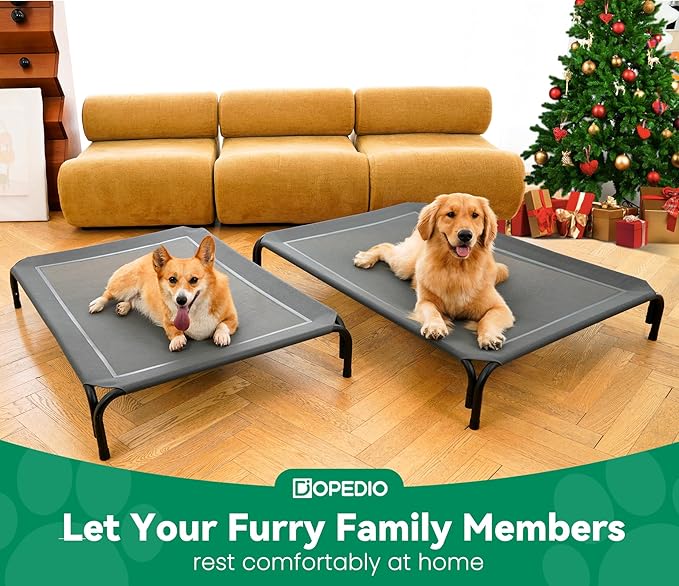 Elevated Dog Bed Raised Outdoor Dog Cot for Medium Dogs, Installation Requires No Tools, Frame with Washable Cooling Breathable Mesh Anti-Slip Feet, Indoor Pet Bed, Grey, 35.4 Inches-PurrikoPets