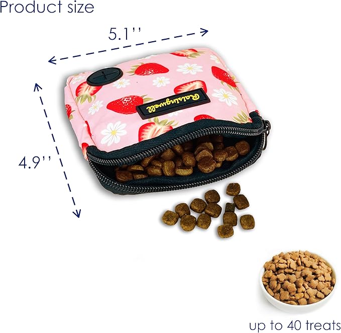 Dog Treat Pouch for Pet Walking and Training with Clicker Poop Bags Small Fanny Zipper Pack Holder for Puppy Snack Dispenser Kit for Leash and Outdoor Use (Strawberry)-PurrikoPets