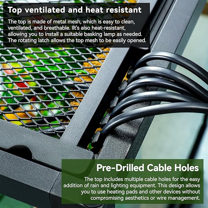 24x18x18'' 35 Gallon Glass Reptile Tank Front Opening Terrarium Suitable for Leopard Geckos, Snakes, Tree Frogs, Chameleons,Watertight Base, Ventilated Metal Mesh Top, Pre-Drilled Cable Holes-PurrikoPets