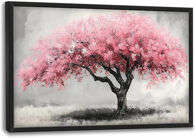 Extra Large Framed Pink Tree Wall Art,Abstract Tree of Life Wall Decor,Pink and Grey Pictures for Living Room,Canvas Print Painting Modern Artwork Bedroom Office Bathroom Home Decor 36L x24W-PurrikoPets