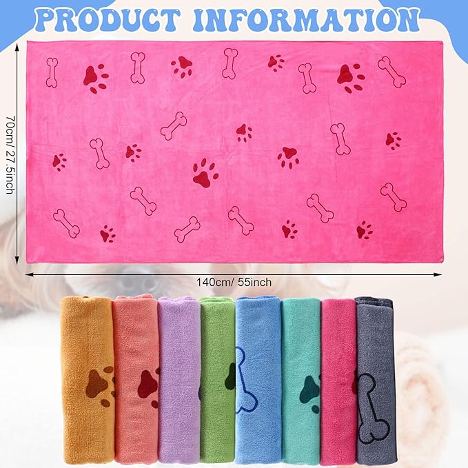 8 Pcs Dog Towels Pet Bath Drying Towels 55 x 28 Inches Large Absorbent Microfiber Quick Fast Drying Soft Beach for Lightweight Cat and Puppy Shower Essentials Cleaning Accessories(Multicolor)-PurrikoPets