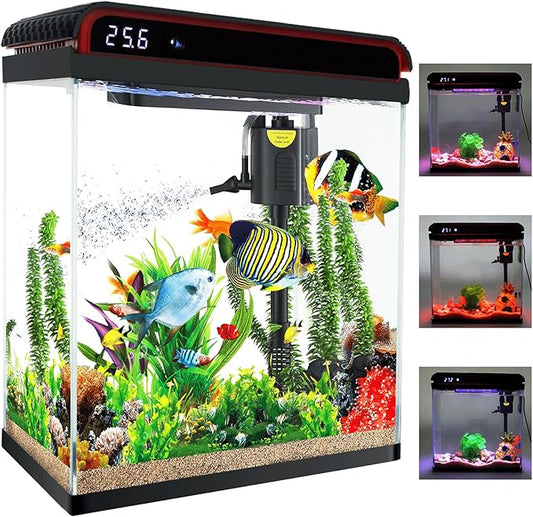 20 Gallon Fish Tank, Large Betta Tank with Glass Aquarium Starter Kits Self Cleaning with 3 Types of LED Lights and Filter Water Pump, Ultra Quiet Decoration Kids Room Gift Decor-PurrikoPets