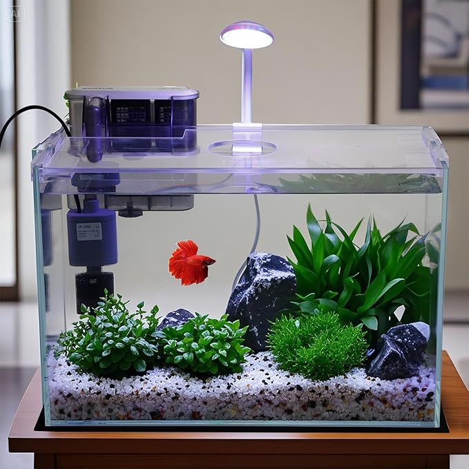 5 Gallon Glass Small Fish Tank, Betta Fish Tank Starter Kit with Filter, Lights, Lid.-PurrikoPets