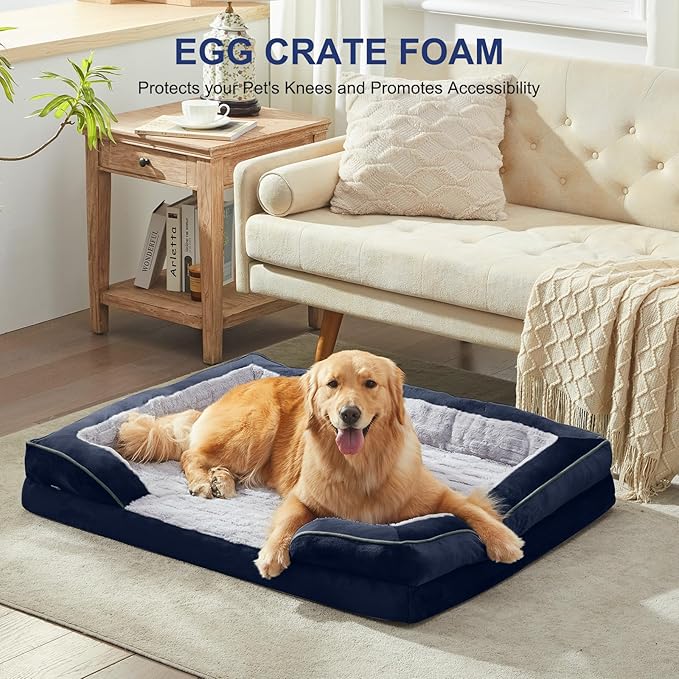 FURTIME Orthopedic Dog Bed for Extra Large Dogs - XL Plus Washable Dog Sofa Beds, Supportive Foam Pet Couch Bed with Removable Washable Cover, Waterproof Lining and Nonskid Bottom, Navy Blue-PurrikoPets