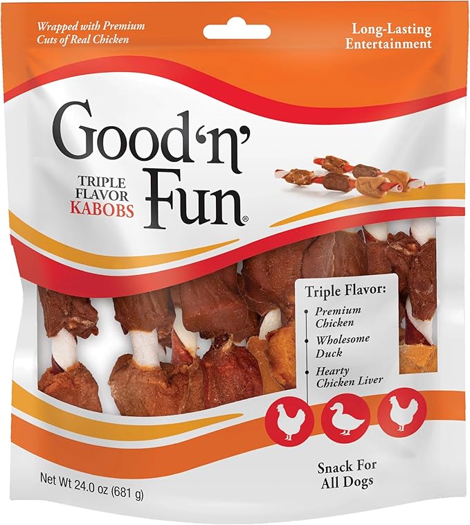 Good'n'Fun Triple Flavored Rawhide Kabobs for Dogs, 24 oz, 36 Count, 2 Pack-PurrikoPets