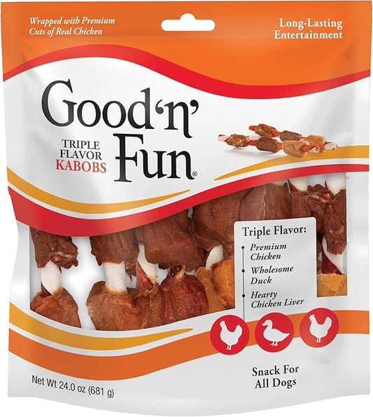 Good'n'Fun Triple Flavored Rawhide Kabobs for Dogs, 24 oz, 36 Count, 2 Pack-PurrikoPets