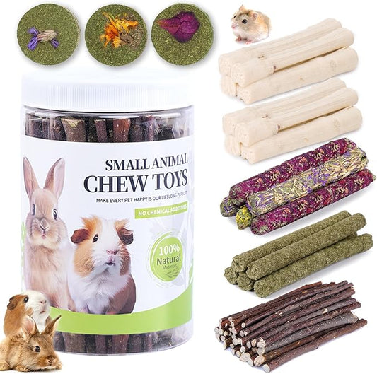 50-60 Pcs Rabbit Chew Toys, Guinea Pig, Hamster, Bunny Chew Toys, Sweet Bamboo, Apple Stick, Timothy Stick, Prevent Teeth Overgrowth, Clean Teeth-PurrikoPets