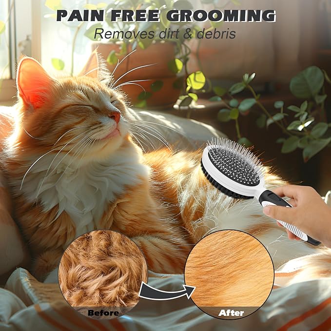 2PCS Pet Grooming Tools - Double-Sided Brush for Shedding and Bathing, Suitable for Short/Long Haired Dogs Cats and Horses, Deshedding Dog Brush, Mane & Tail Combs for Horses - Pet Supplies (White)-PurrikoPets