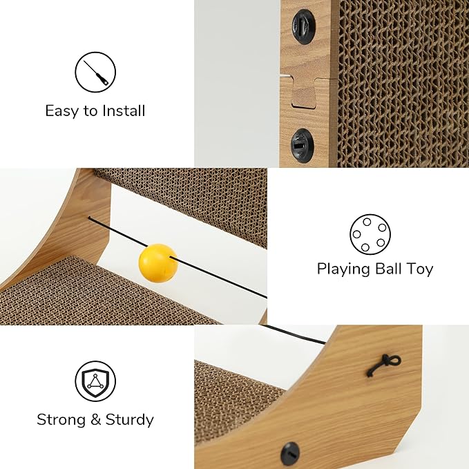 FUKUMARU Cat Scratcher, 18.9 Inch L Shape Cat Scratch Pad, Vertical Cat Scratcher Wall Mounted, Cat Scratching Cardboard with Ball Toy for Indoor Cats-PurrikoPets