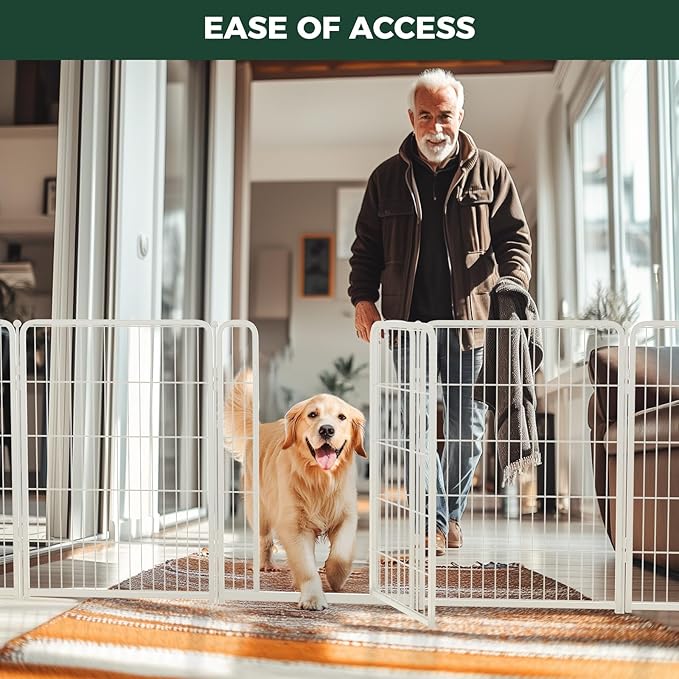 FXW Homeplus Unleashed Indoor Dog Playpen - Stress-Free and Safe Play, Heavy Duty 40 Inch 12 Wire Panels Dog Pen for Medium and Large Dogs, White│Patented-PurrikoPets