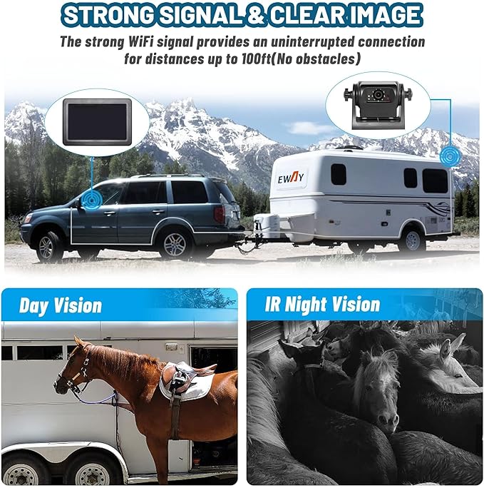 EWAY Wireless WiFi Magnetic Hitch Backup Camera 1080P HD Rechargeable Battery Powered No Wiring Rear View Reverse Monitoring Camera for Car Truck Pickup RV Camper 5th Wheel Horse Trailer Boat Trailer-PurrikoPets