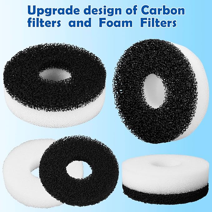 Foam and Carbon Rings Filter Replacement Compatible with Biorb Aquariums(10 carbon foams, 10 regular foams, 2 cleaning brushs and 1 piece cleaner pad)-PurrikoPets