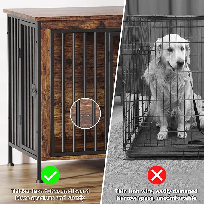 EasyCom 63" Dog Cage Furniture for 2 Pets with Divider, XL Wooden Double Dog Crate Furniture TV Stand for Mideum Breed, Durable and Sturdy-PurrikoPets