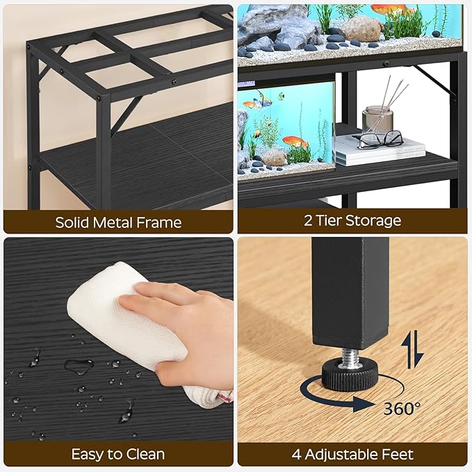 40-50 Gallon Fish Tank Stand, Aquarium Stand with 2-Tier Storage Shelves, Heavy Duty Breeder Turtle Terrarium Stand Rack for Home Office, 36.2" L x 18.9" W x 24.4" H, Black FTBK4001-PurrikoPets