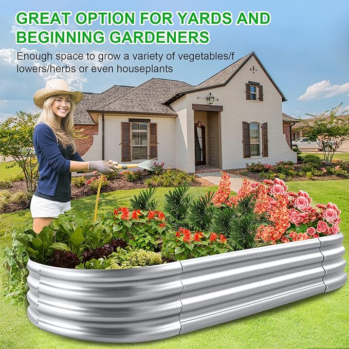 2Pack Raised Garden Bed 6×3×1FT,Galvanized Planter Box Oval Large Matel Steel Backyard Beds Outdoor for Vegetables,Flowers,Herbs,Plant-PurrikoPets