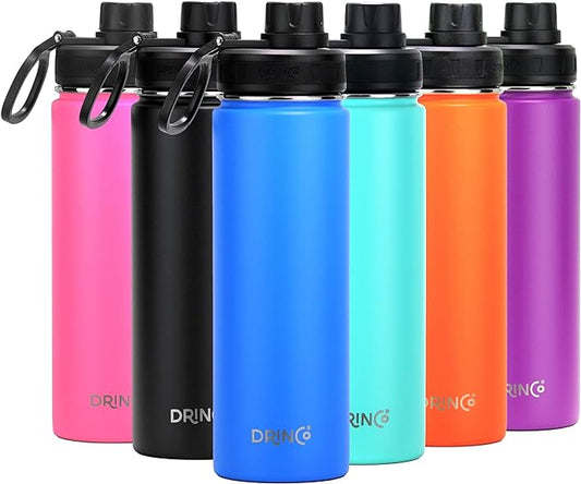 DRINCO Stainless Steel Water Bottle Spout Lid Vacuum Insulated Double Wall Water Bottle Wide Mouth (40oz 32oz 22oz 18oz 14oz) Leak Proof Keeps Cold or Hot (22 oz, 22oz Royal Blue)-PurrikoPets
