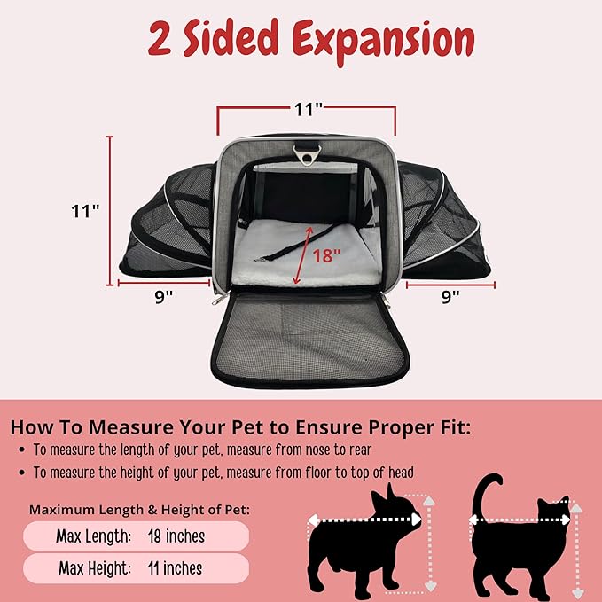 Airline Approved Expandable Premium Pet Carrier on Wheels- Two Sided Expandable Rolling Carrier- Designed for Dogs & Cats- Extra Spacious Soft Lined Carrier! (Grey)-PurrikoPets