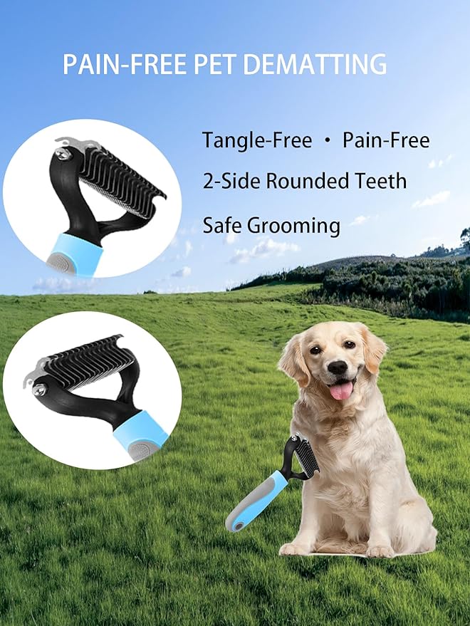 6ps Dog Cat Brush Grooming Kitf, Dog Cat Brushes, Bath Brush, Dematting Rake and Comb, Nail Clipper, Nail File, Flea Comb (Blue 6 Kits)-PurrikoPets