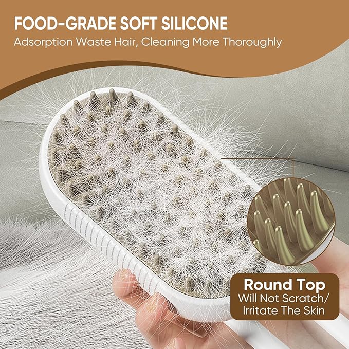 4-in-1 Cat Steam Brush for shedding – Self-Cleaning Comb for Long and Short Hair Cats and Dogs, Steam Pet Brush for Hair Removal, Vibrating Message, Grooming & Relaxation (White)-PurrikoPets