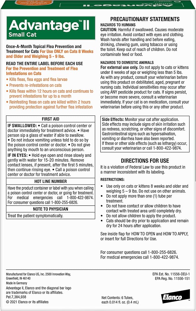 Advantage II Small Cat Vet-Recommended Flea Treatment & Prevention | Cats 5-9 lbs. | 6-Month Supply-PurrikoPets