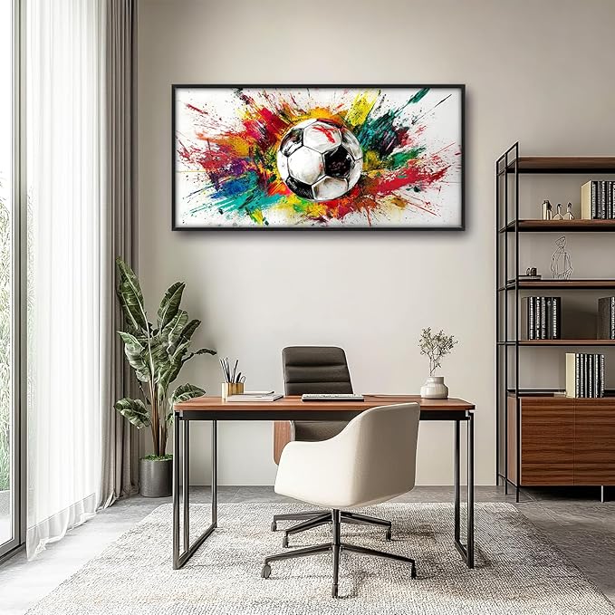Extra Large Framed Soccer Wall Art,Oversized Colorful Graffiti Sport Ball Wall Decor Pictures for Living Room,Canvas Print Painting Modern Artwork Bedroom Office Bathroom Home Decor 60L x30W-PurrikoPets