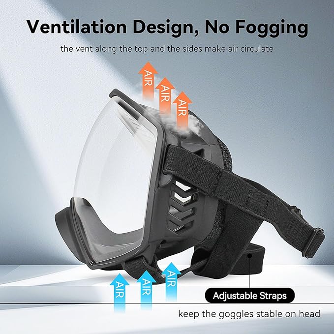 Dog Sunglasses UV Protection Clear Dog Goggles Windproof Glasses with Elastic Straps for Medium-Large Breed, Black Frame + Clear Lens-PurrikoPets