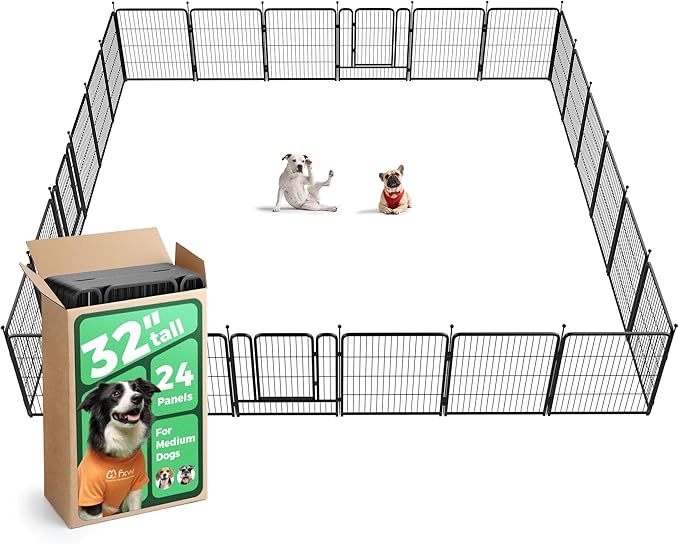 FXW Rollick Unleashed Dog Playpen for Indoor, Yard, RV Camping, 32 inch 24 Panels for Small and Medium Dogs, Black│Patented-PurrikoPets