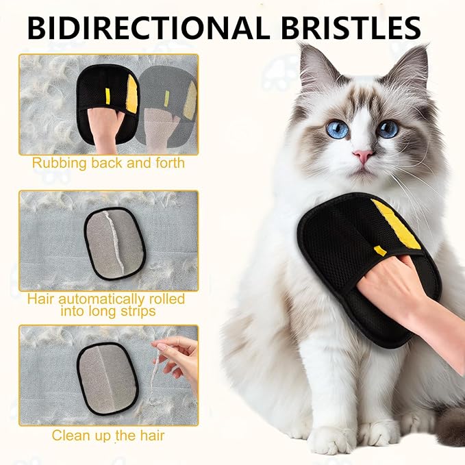 3pcs Pet Hair Removal Glove,Pet Hair Remover Glove for Cats & Dogs,Upgraded Animal Fur Removal Tool, Reusable Cats & Dogs Grooming Gloves for Hair Removal-PurrikoPets