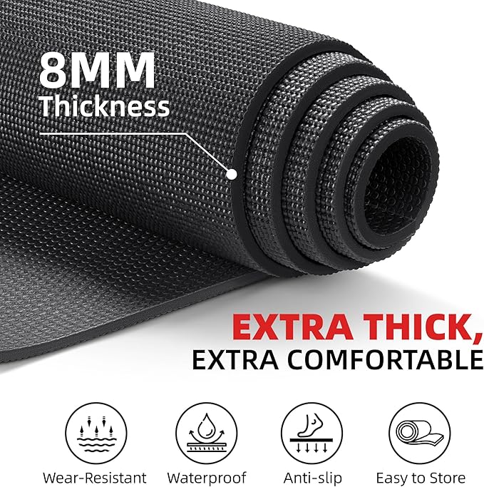 Extra Large Exercise Mat, 10'x6'/9'x6'/8'x6'/7'x5'/6'x4' (8mm/10mm) Thick Workout Mat for Home Gym Flooring, Garage, Shoe-Friendly, High-Density, MMA, HIIT, Weight Lifting, Cardio&Strength-PurrikoPets