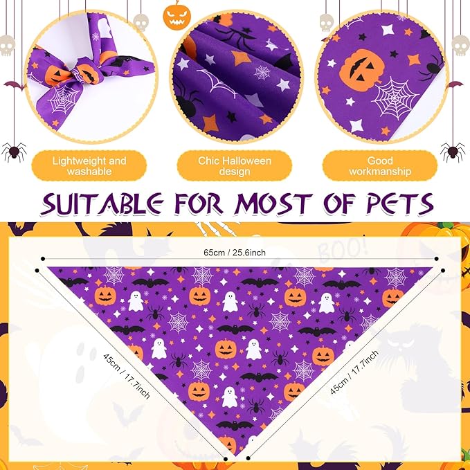 Abbylike 50 Pcs Halloween Dog Bandanas Bulk Pumpkin Bandanas for Dogs Triangle Kerchief Bibs Scarf Set for Pet Halloween Costume Photo Props Accessories Pet Shops, 25 Styles (25.6 x 17.7 x 17.7")-PurrikoPets