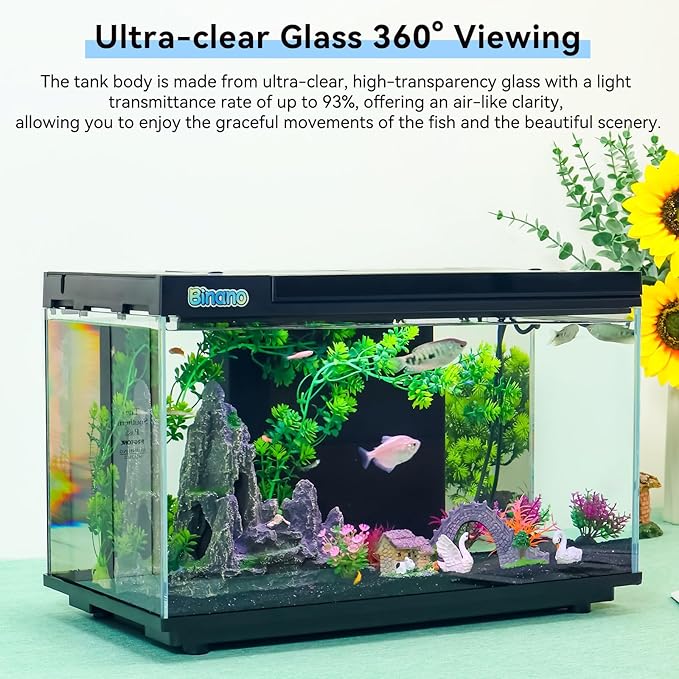8 Gallon Aquarium Kit Featuring Real-Time Temp Display, Adjustable Flow Pump, Bottom Storage, Multi-Position Filter & 6 Light Modes - Complete Fish Tank Starter for Betta or Goldfish-PurrikoPets