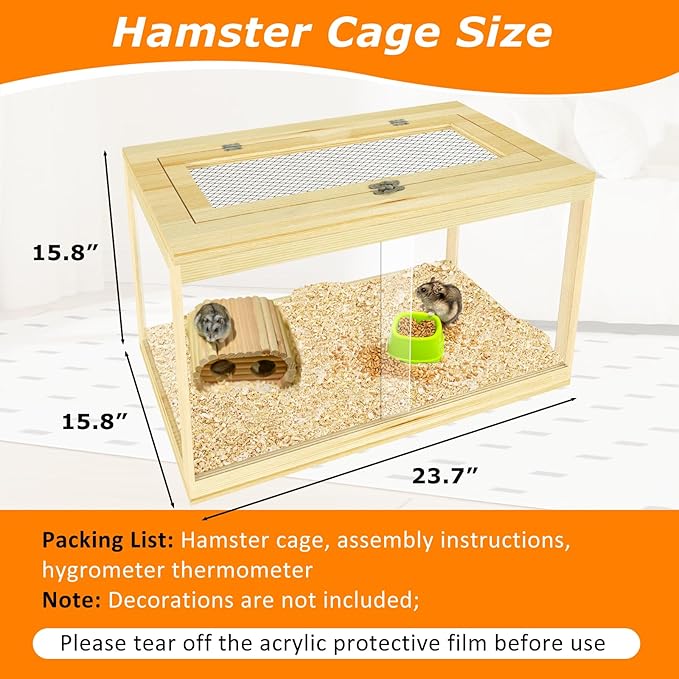 24" Hamster Cage, Lockable Sliding Door Gerbil Cage, Dwarf Hamster Cage with Metal Mesh Roof, Mice and Small Animal Habitat, Chewproof Syrian Hamster Enclosure, (Wooden, 24" L x 16" W x 16" H)-PurrikoPets