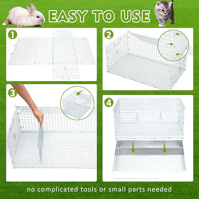 Folding Rabbit Cage, 28 x 16 x 12 in Portable Bunny Carrier with Tray and Handles for Transport, Travel or Temporary Housing, Indoor Outdoor Pet Habitat Animal Enclosure-PurrikoPets