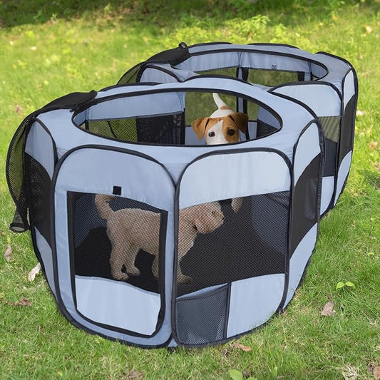 2-in-1 Dog Playpen, Pop Up Cat Puppy Pet Playpen, Indoor Outdoor Cats Enclosed, Cat Tent Crate Cage Kennel, Portable Playpen for Kitten and Small Animals(No Divider, Unified Space)-PurrikoPets
