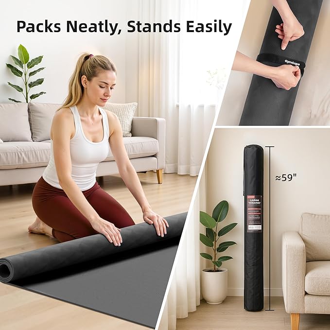Extra Large Yoga Mat - 72"x35", 72"x48", 78"x57" - Wide TPE Exercise Mat for Home, Stretching, Couples & Family Workouts - 6-12mm Thick, Non-Slip & Waterproof - with Carry Bag and Straps-PurrikoPets