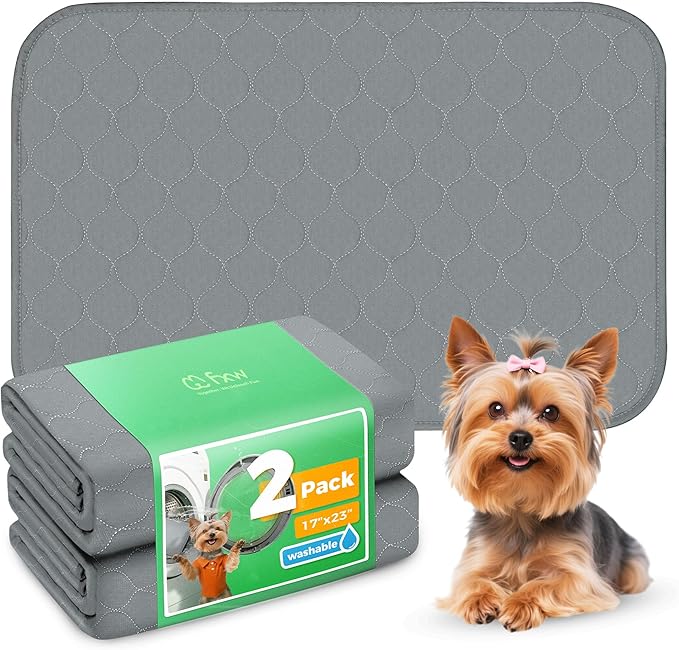 FXW Washable Pee Pads for Dogs, Puppy Pads with Super Absorbent, Specifically Designed for 24inch Cages, 23" × 17" Rectangle, Gray, 2 Packs-PurrikoPets