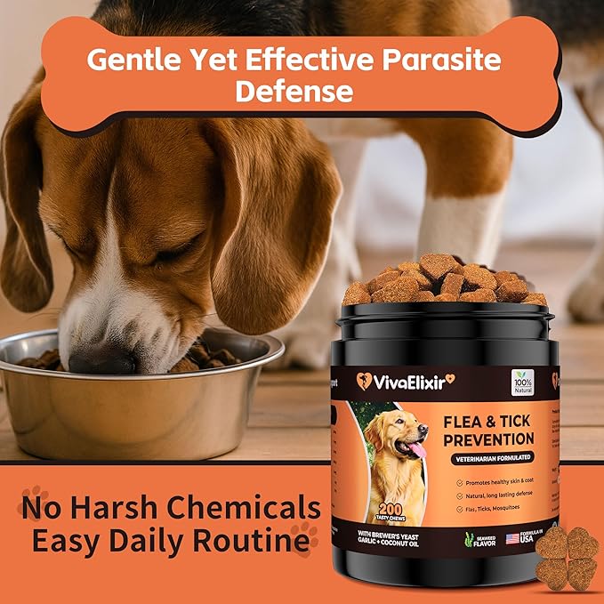 Flea and Tick Prevention for Dogs – 200 Soft Chews - Dog Flea and Tick Treatment & Oral Flea Pills – Skin & Coat Health - Made in USA - for Small, Medium, Large Dogs-PurrikoPets