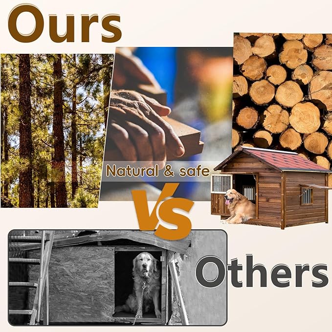 Dog House Outdoor, Solid Pine Wood Dog House with Waterproof Roof, Warm Spacious Pet House, Heavy Duty Animal Shelter for Large Breed Weatherproof, 4XL-PurrikoPets