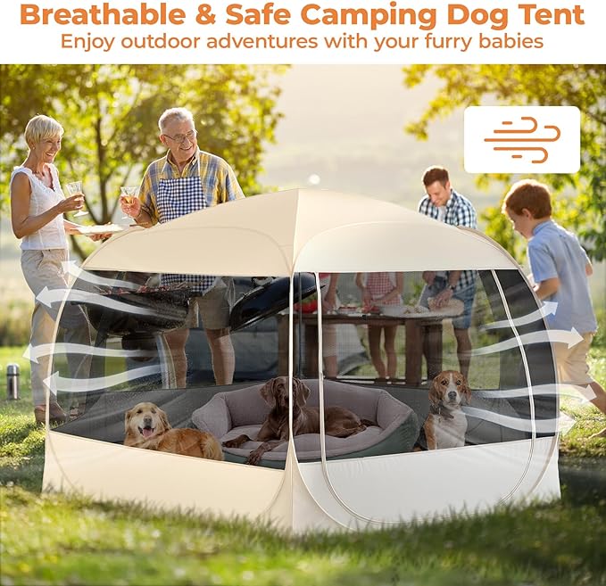 EighteenTek XXLarge Popup Portable Dog Houses, 10'x4.8'H Assembly-Free Gazebo-Style Dog Cot Cat Playpen Screen Pet Tent Sun Shade Shelter Dog Bed with Canopy for Outdoor Anti-Bugs with Leakproof Floor-PurrikoPets