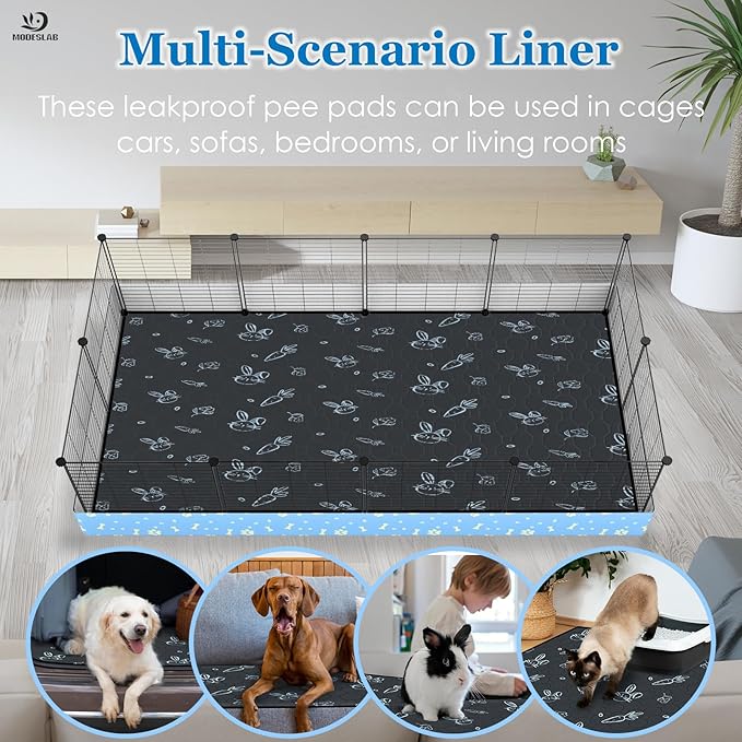 2-Pack Guinea Pig Cage Liner Washable, 36in x 48in Ultra-Absorbent Guinea Pig Bedding for Cage Non-Slip Leak-Proof Pee Pads for Dogs Rabbit Bunny Cat Litter Mat, Navy-PurrikoPets