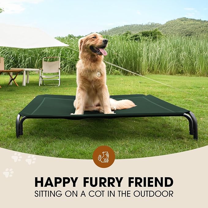 Elevated Dog Bed, Raised Outdoor Dog Bed for Medium Sized Dogs, Portable Cooling Pet Cot with Breathable & Washable Mesh, Indoor & Outdoor Pet Hammock with Skid-Resistant Feet.-PurrikoPets