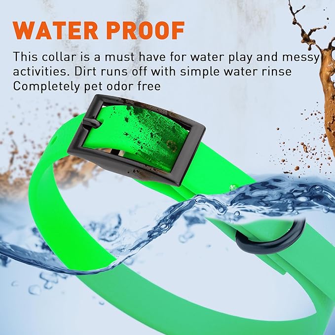 Dogline Biothane Waterproof Dog Collar Strong Coated Nylon Webbing with Black Hardware Odor- Proof for Easy Care Easy to Clean High Performance Fits Small Medium or Large Dogs, Tropical Green-PurrikoPets