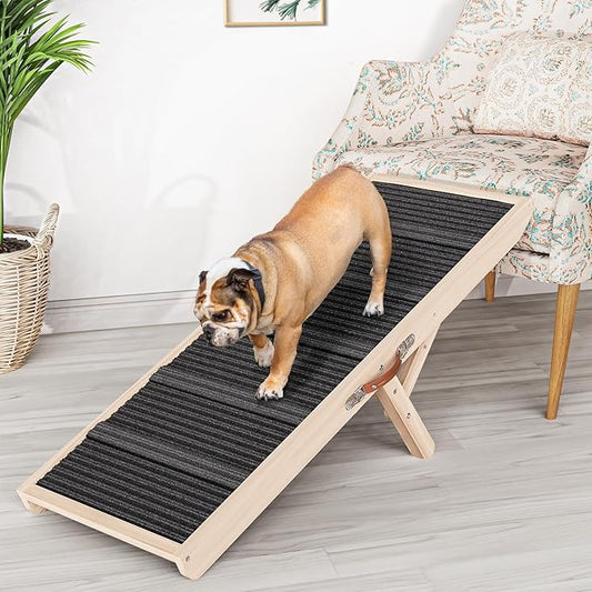 Dog Ramp for Couch, Wooden Pet Ramps 39.37" Long Adjustable 11"-20.47" Folding Puppy Ramps with High Traction Mat, Dog Stairs for Small & Medium Older Dogs & Cats, up to 150lbs-PurrikoPets